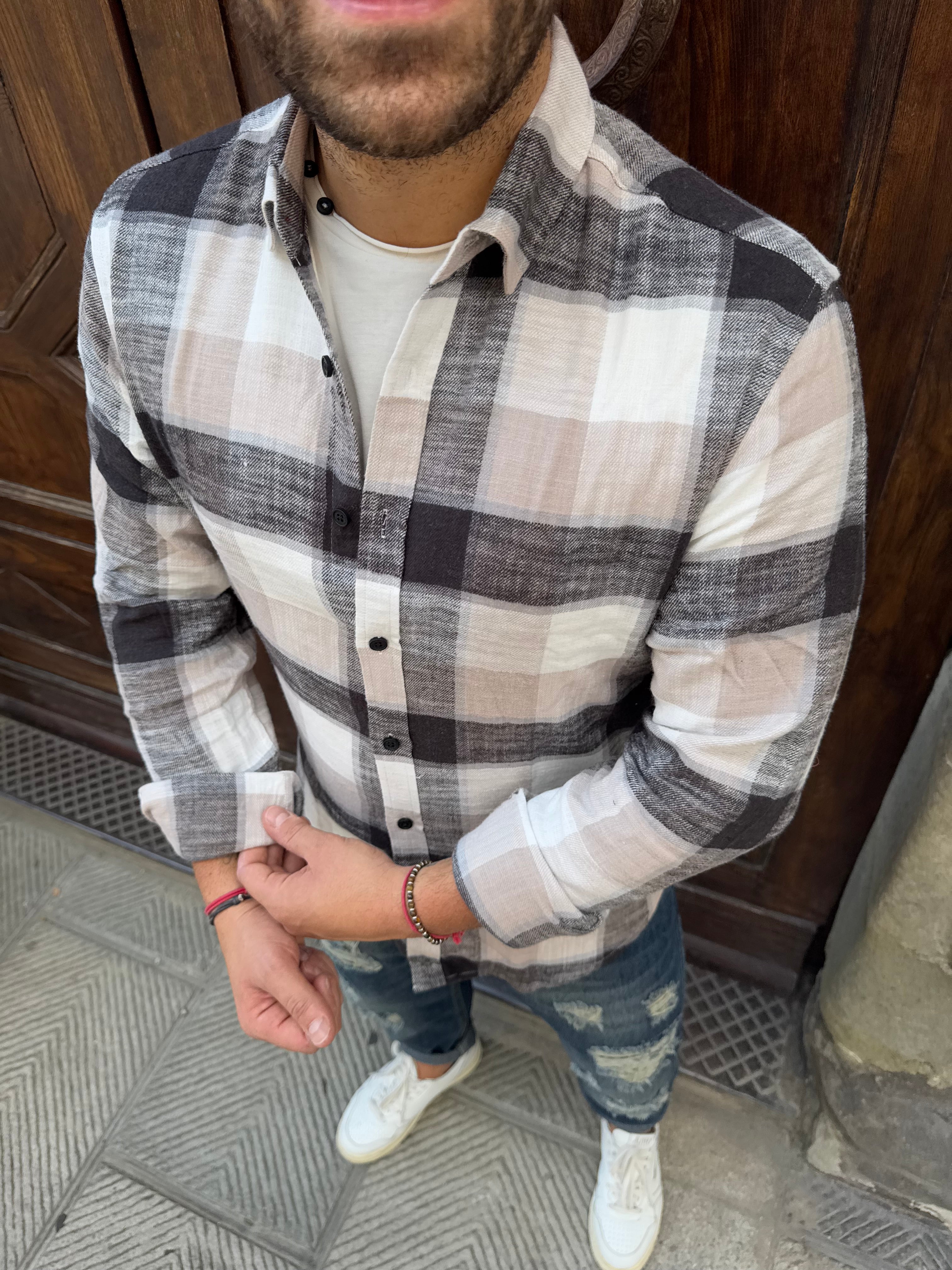 Camicia Boscaiolo a quadri caffelatte di Telamira