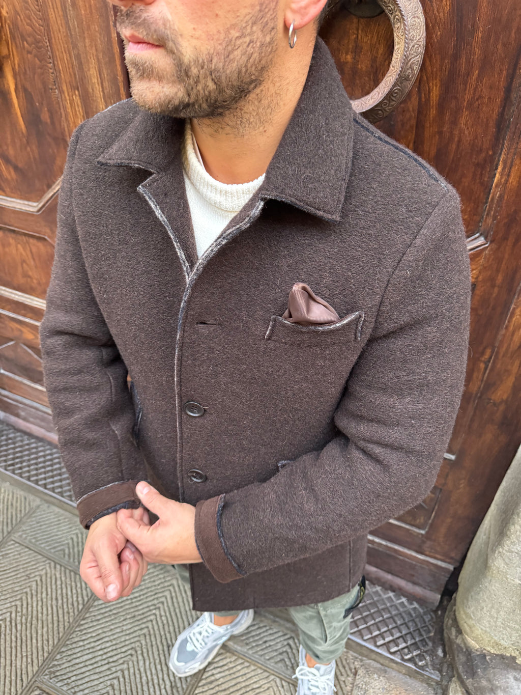 Cappotto James in lana cotta moro