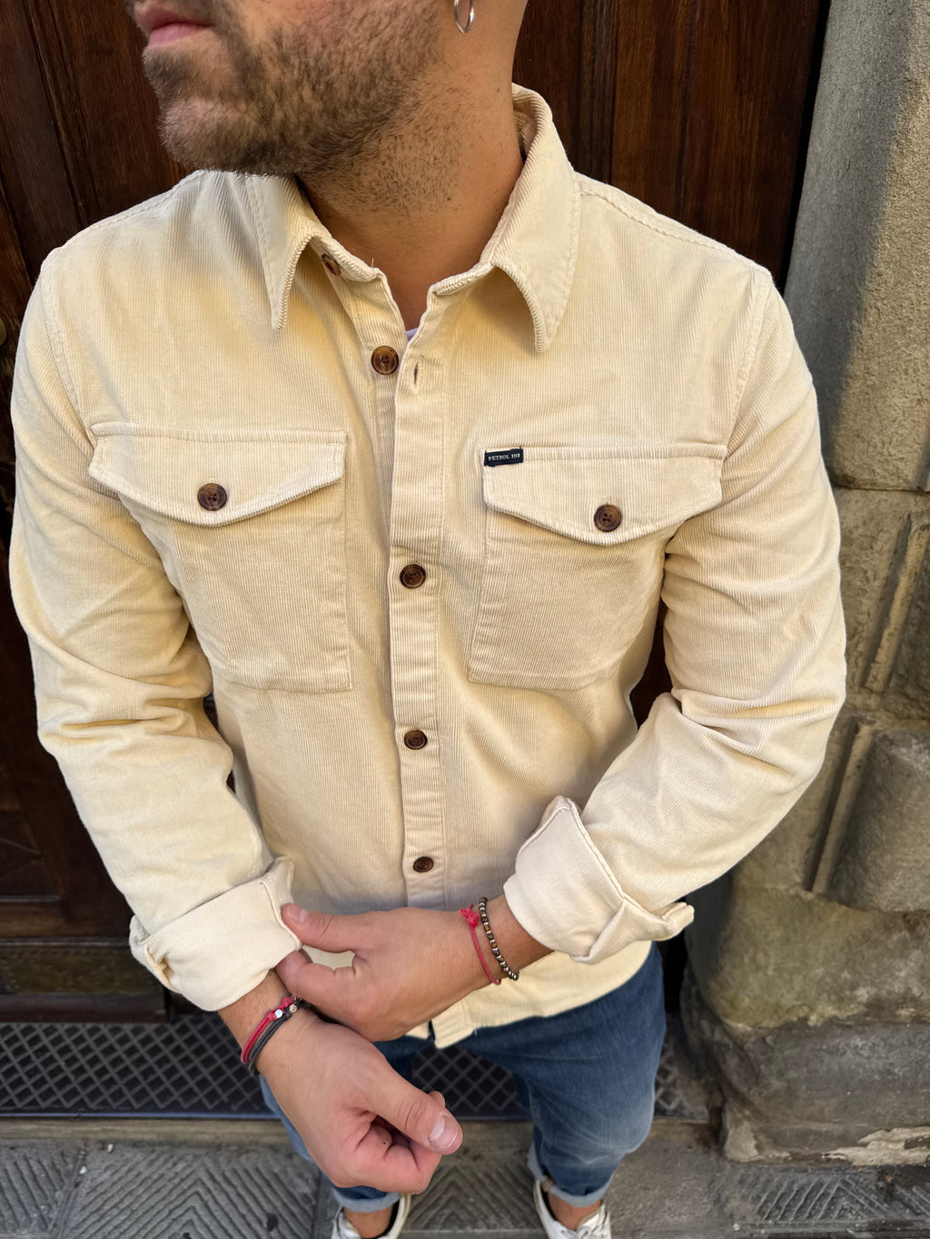 Camicia maxi in velluto di Petrol crema