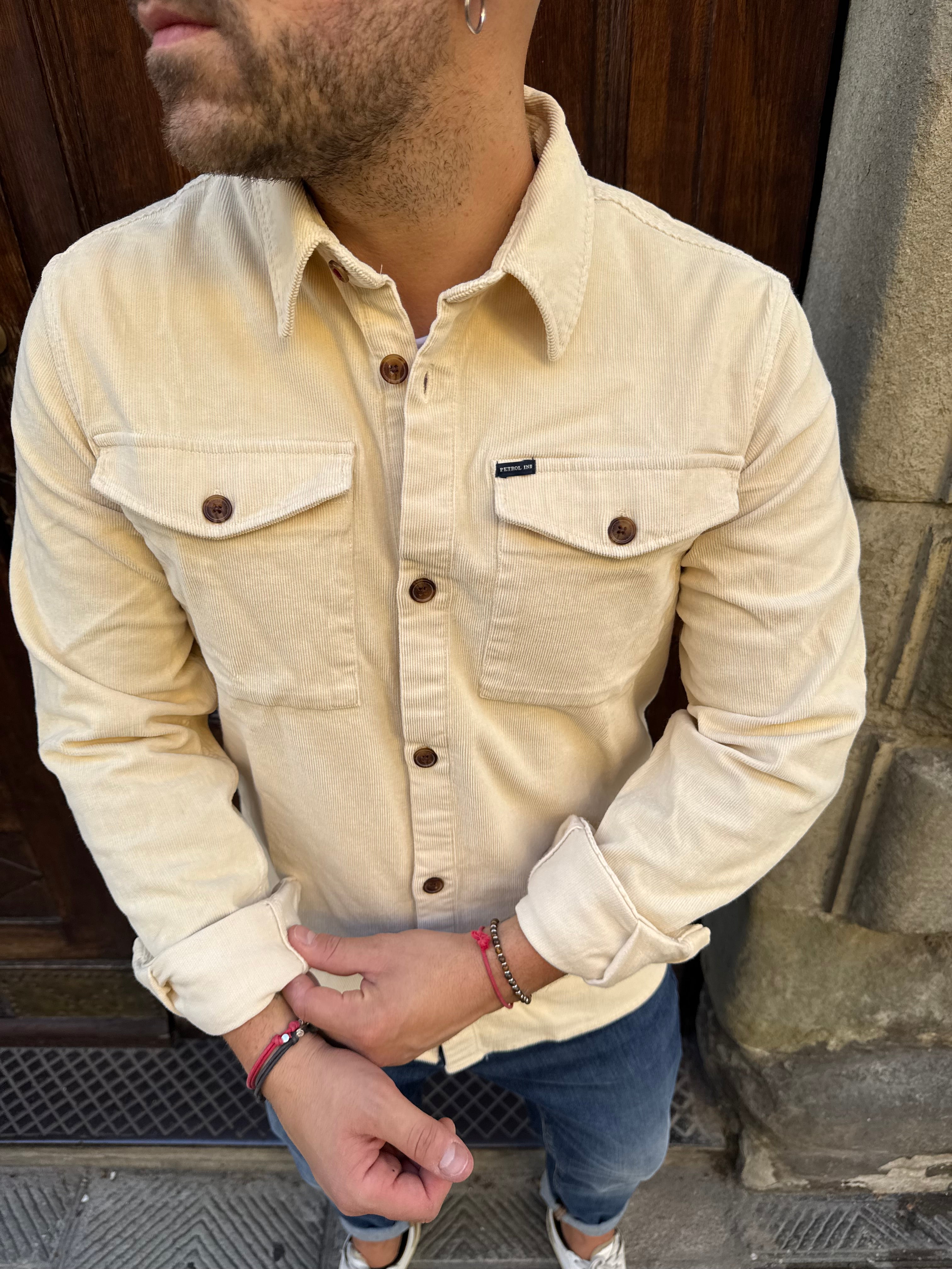 Camicia maxi in velluto di Petrol crema