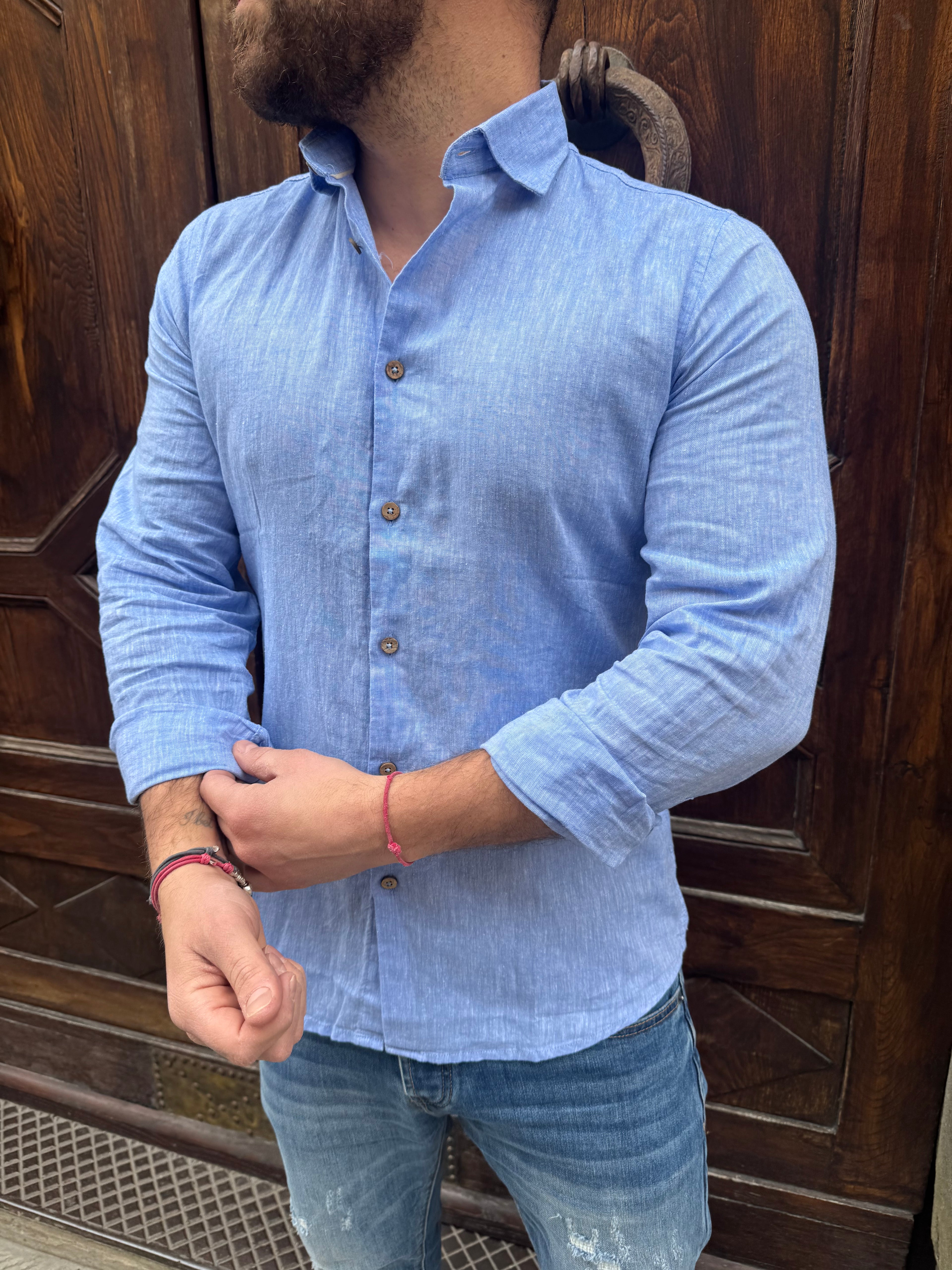 Camicia Lino di Hamaki-Ho azzurra
