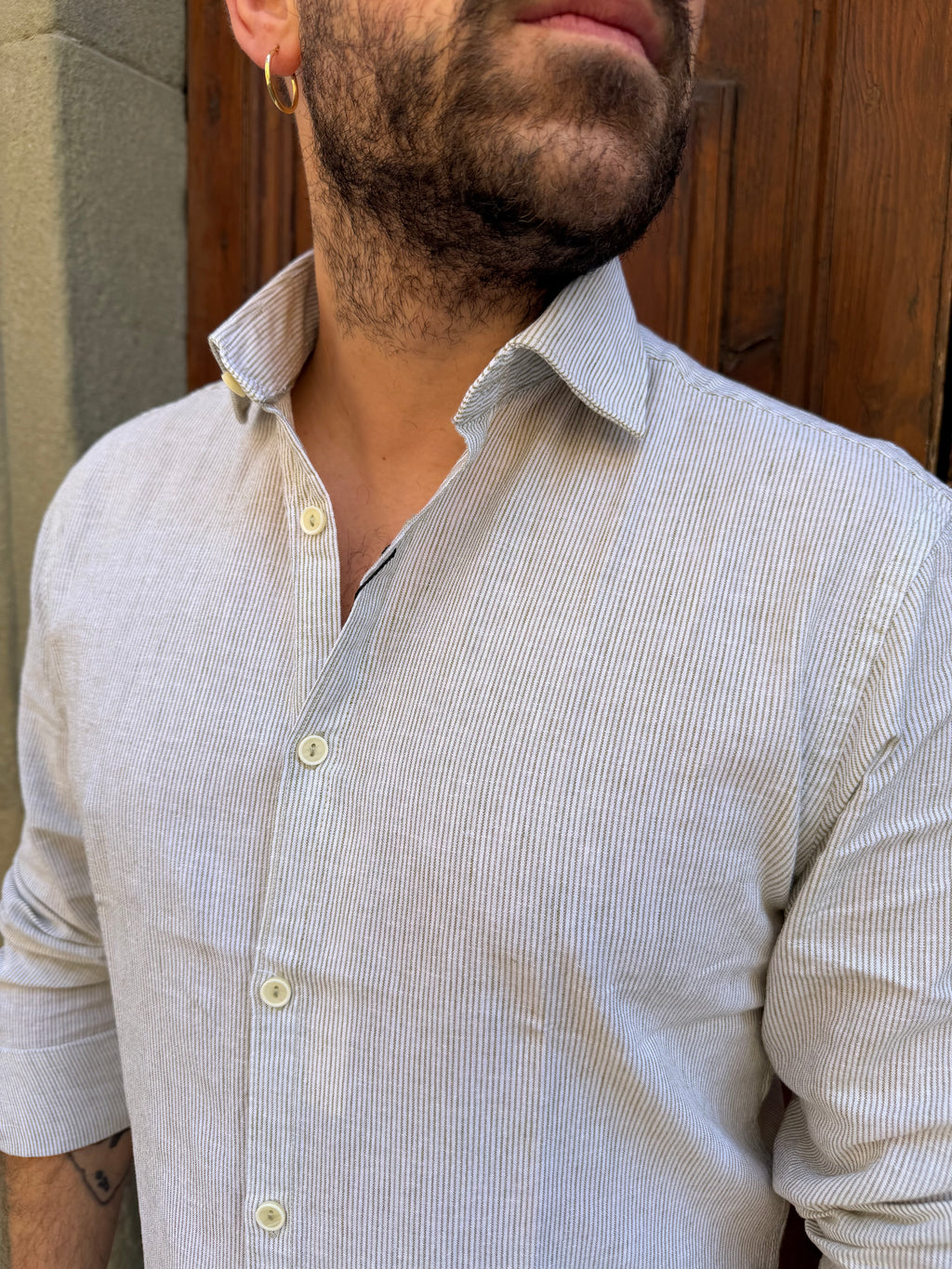 Camicia Millerighe in lino blu