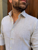Camicia Millerighe in lino blu