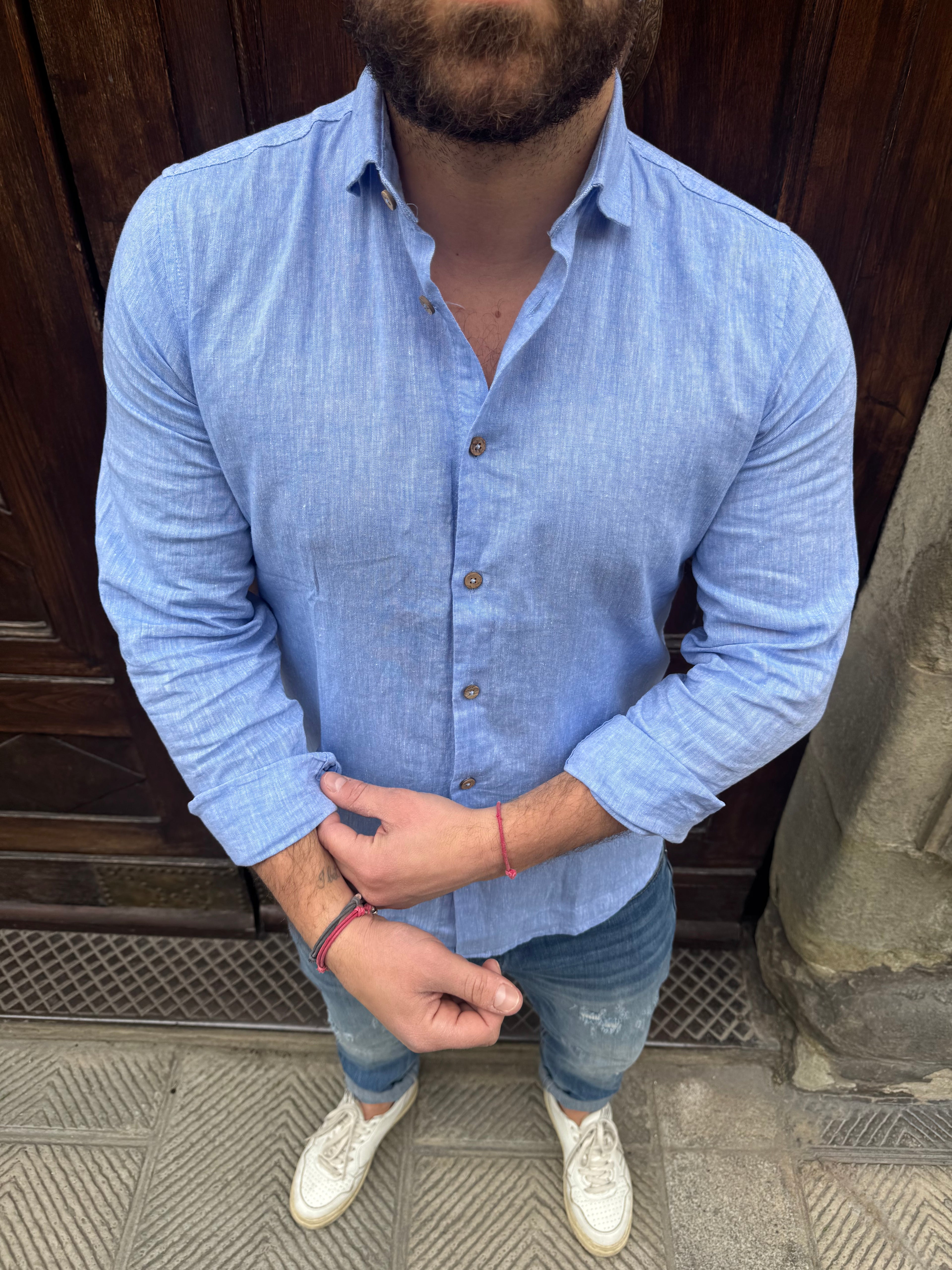 Camicia Lino di Hamaki-Ho azzurra