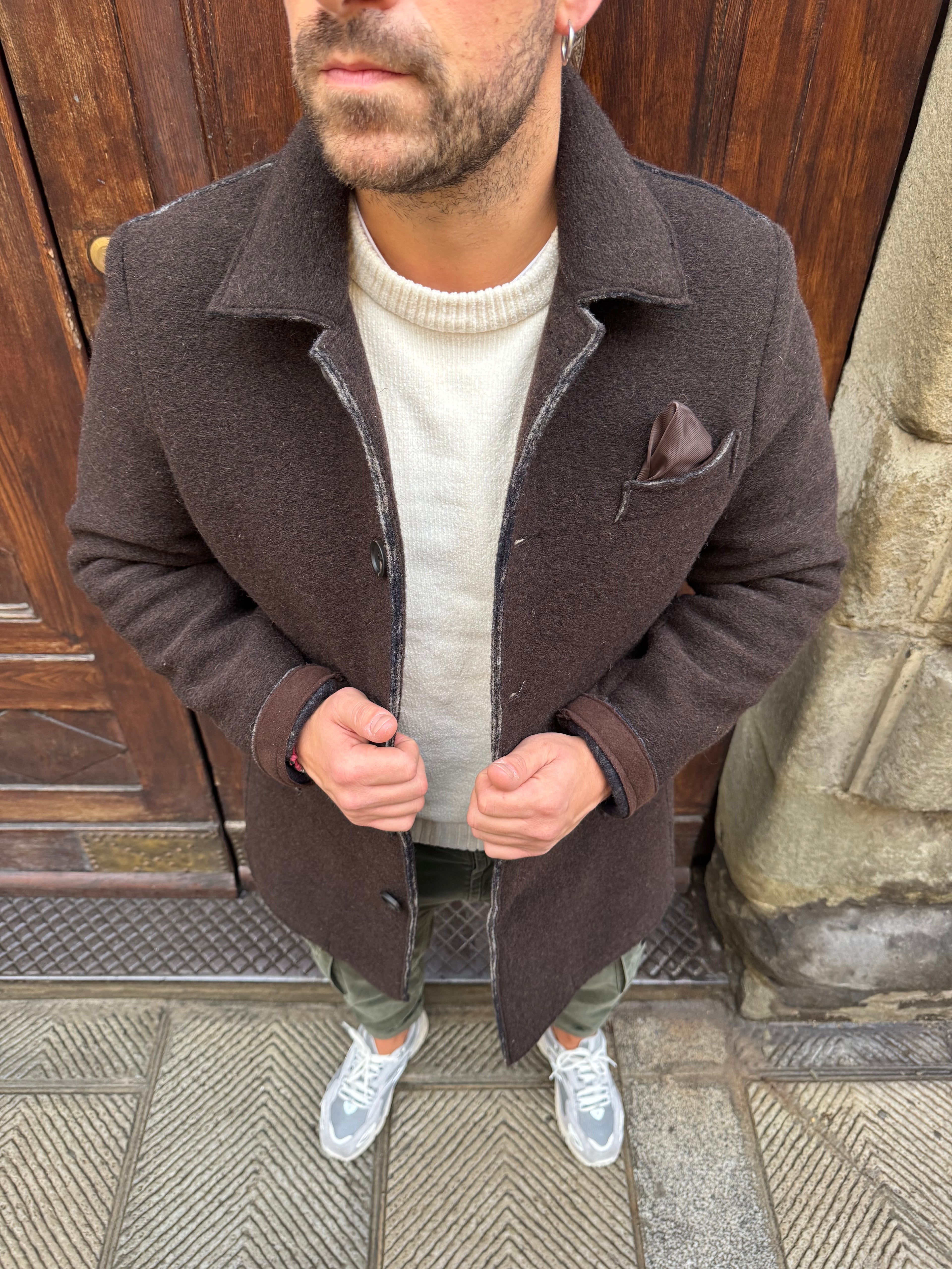 Cappotto James in lana cotta moro