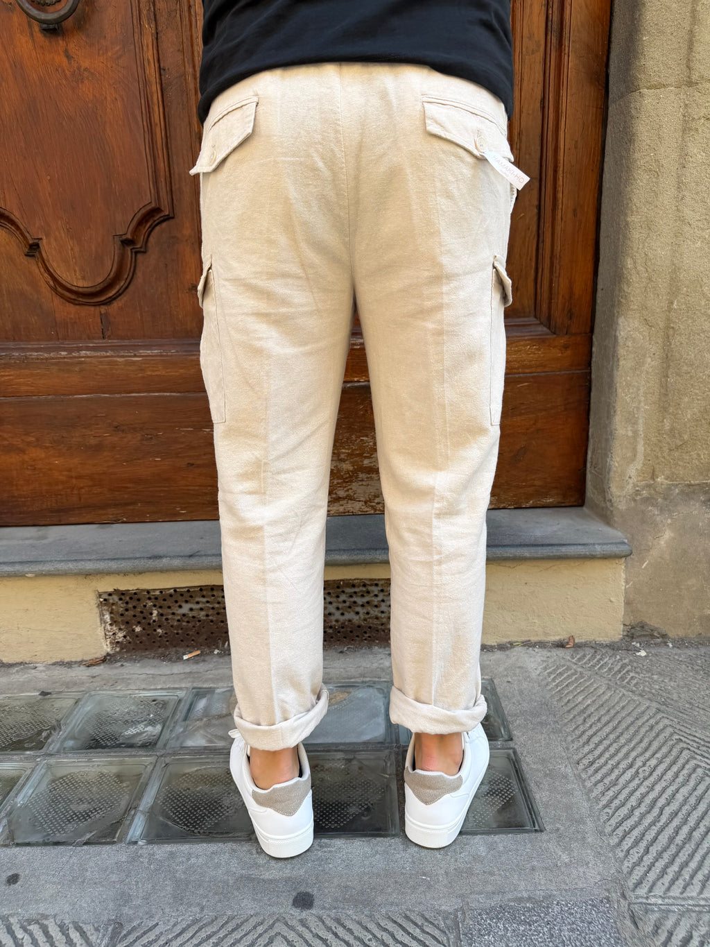 Pantalone cargo in lino di Hamaki-Ho sabbia