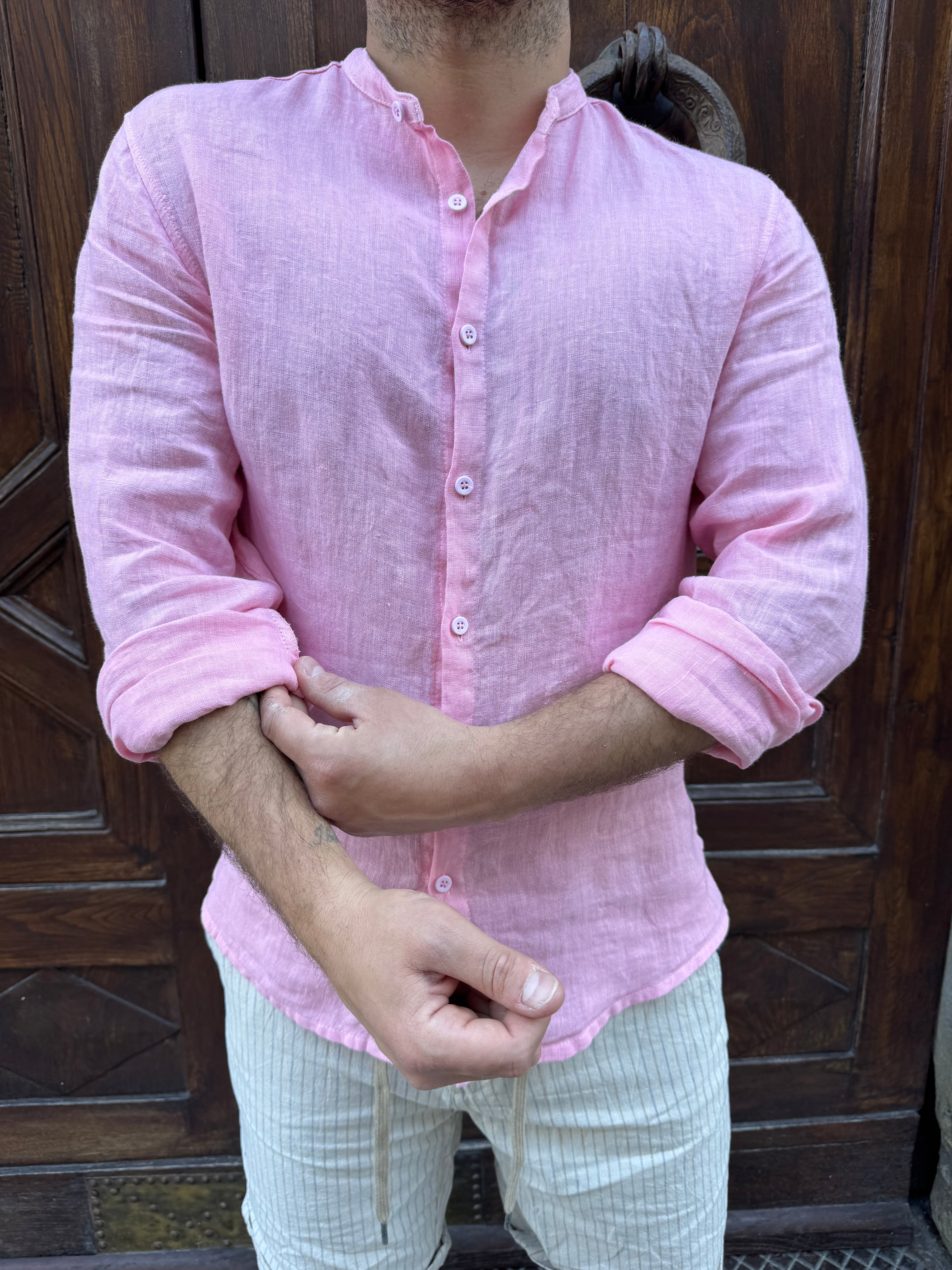 Camicia Roma puro lino rosa