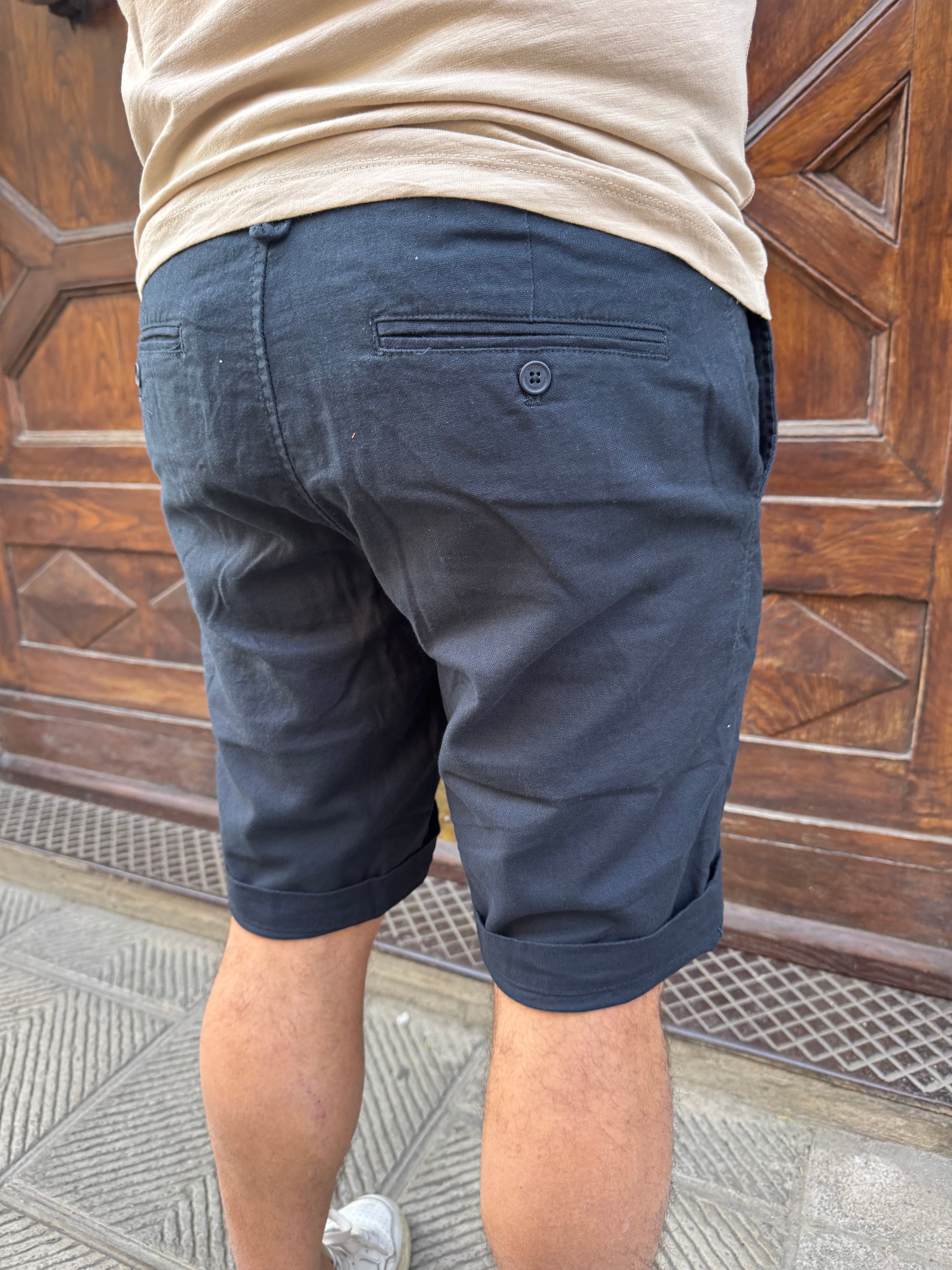 Bermuda Tiffosi in misto lino blu