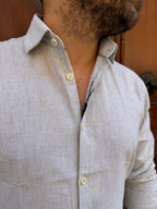 Camicia Millerighe in lino blu