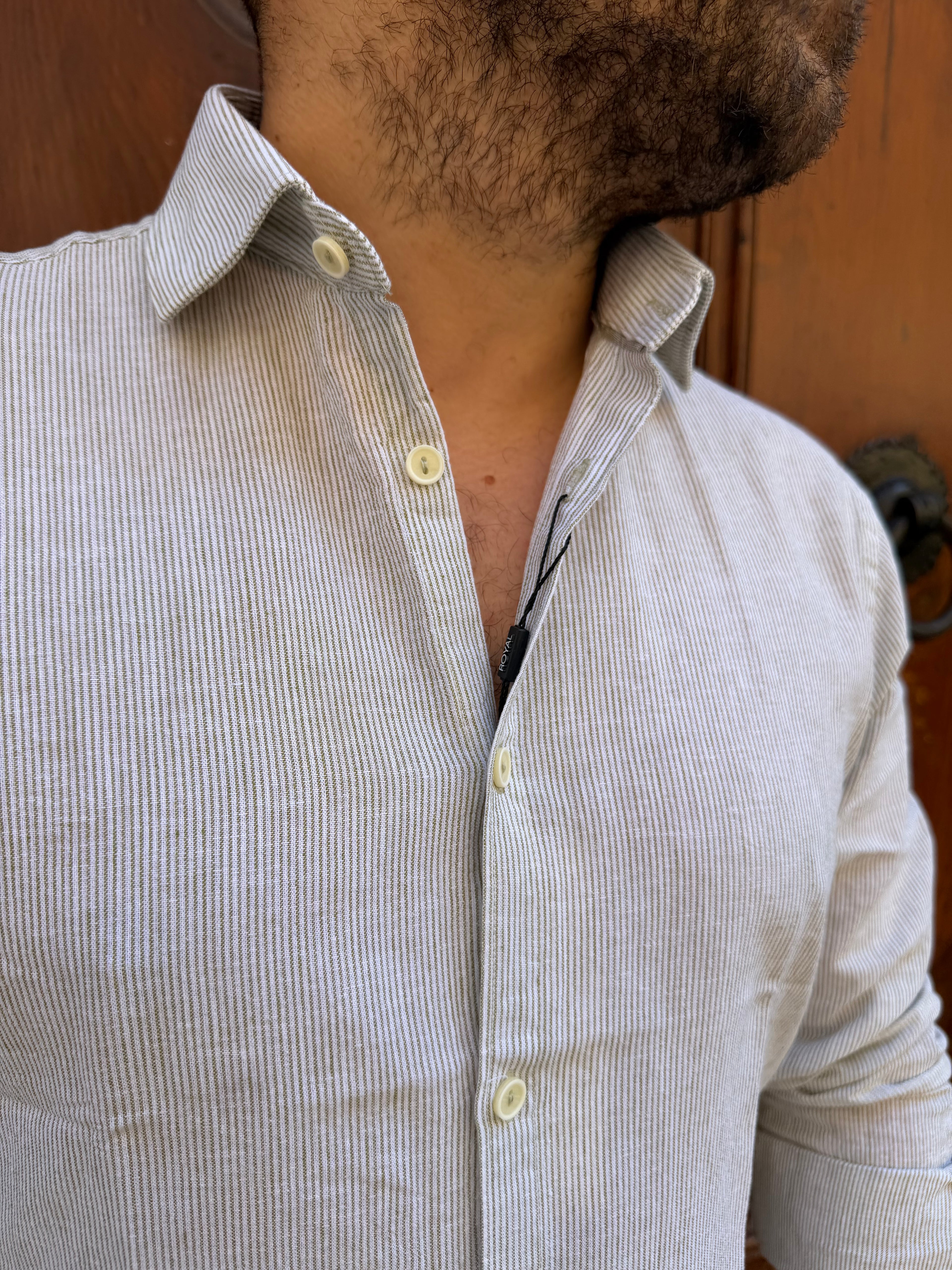 Camicia Millerighe in lino blu