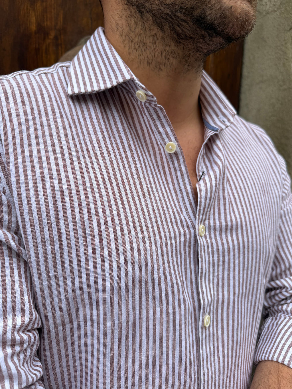 Camicia Bastoncino in lino moro