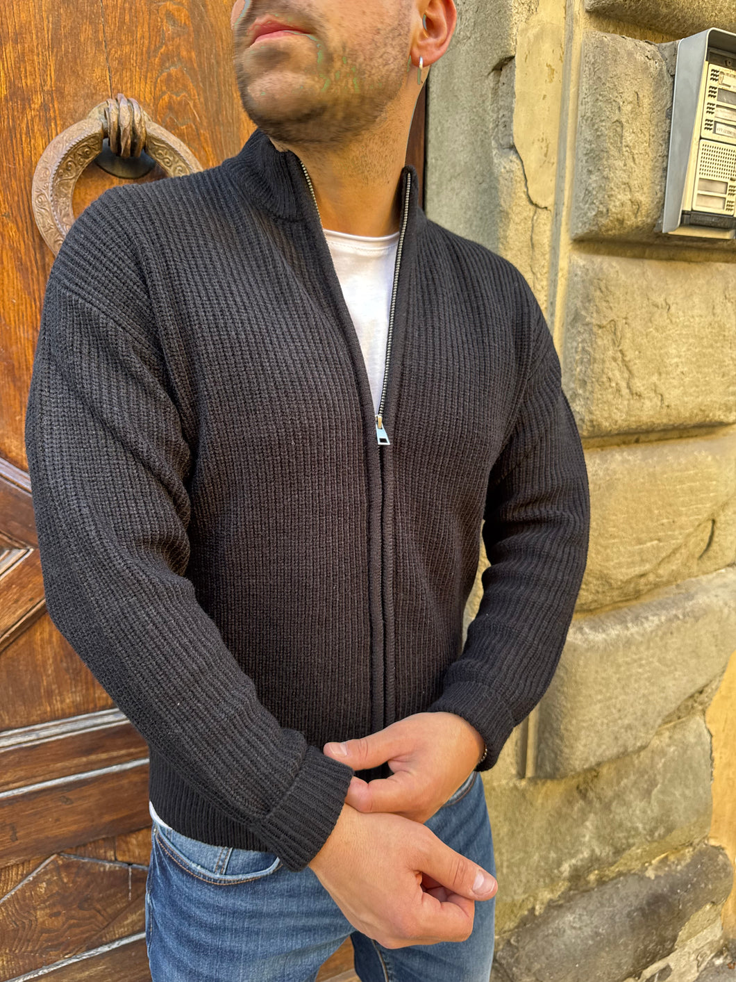 Cardigan Zip di Hamaki nera