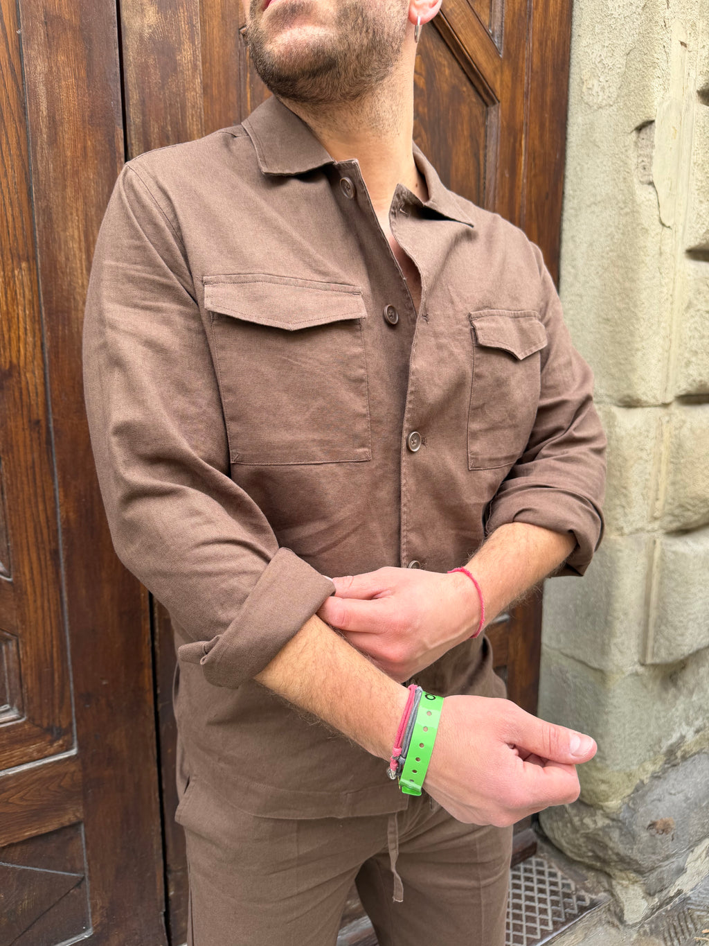 Camicia coordinato Hamaki-Ho in lino cioccolata
