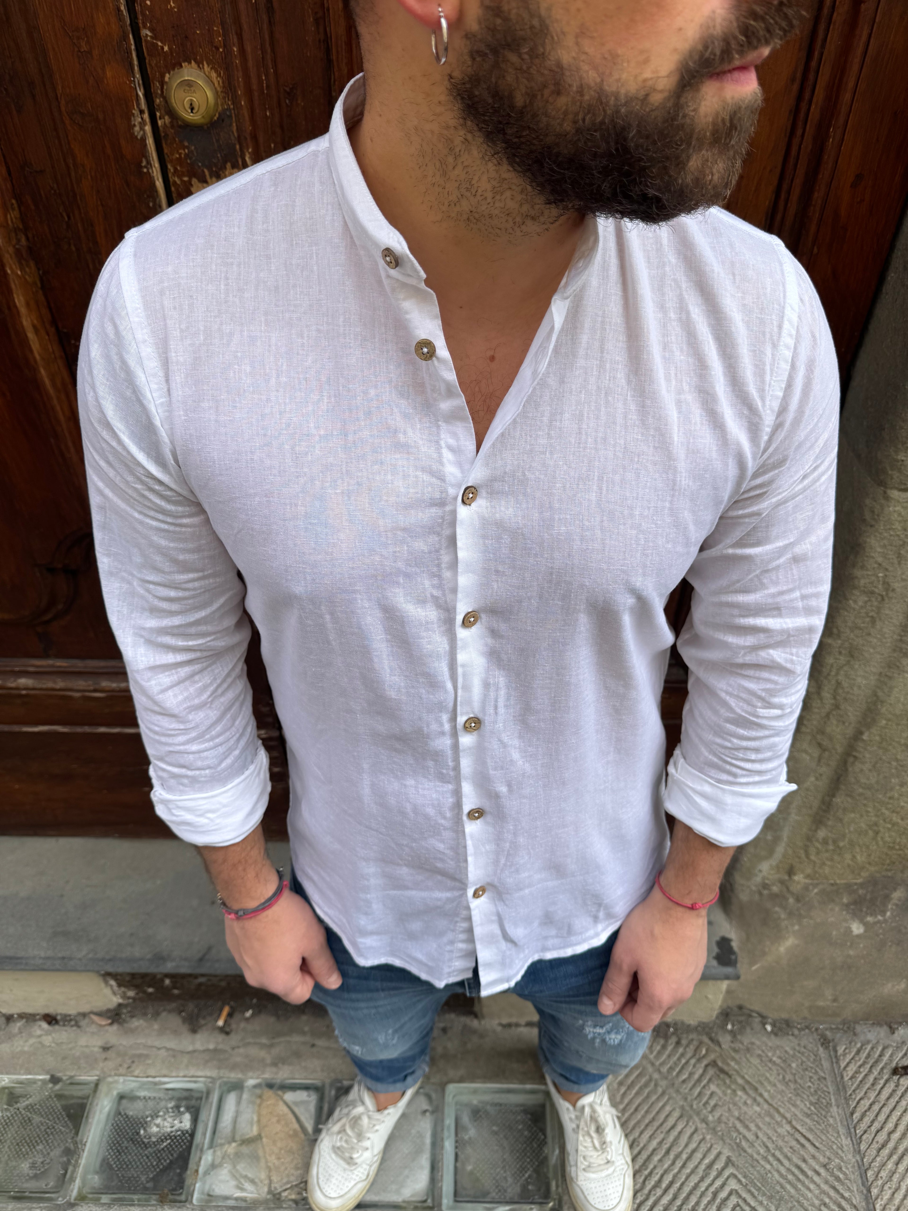 Camicia Lino coreana di Hamaki-Ho bianca