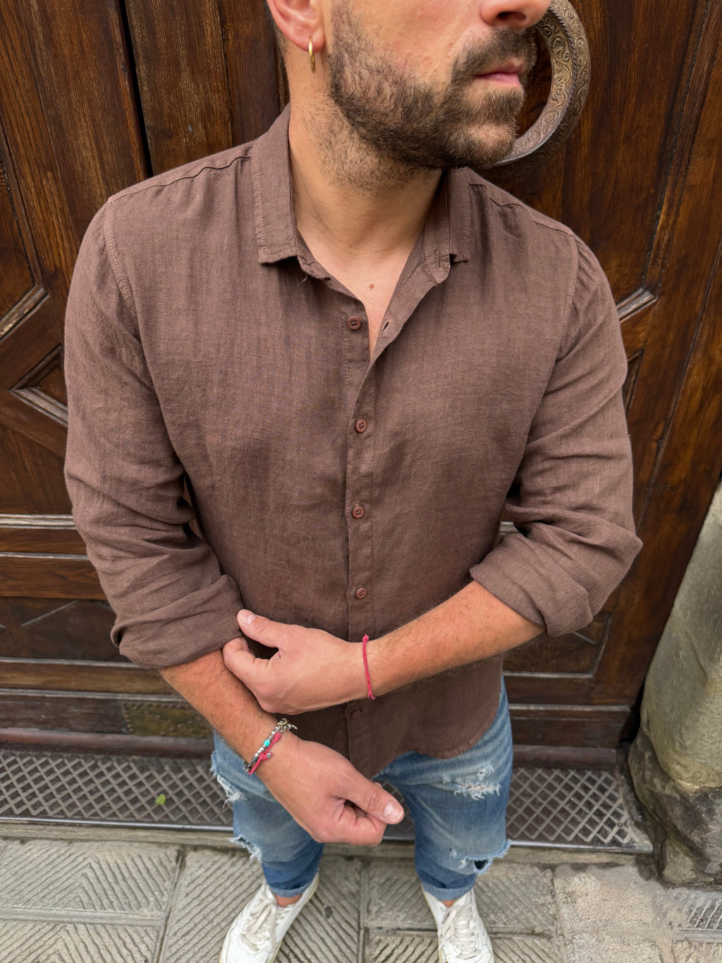 Camicia puro lino di 3.9 cioccolato