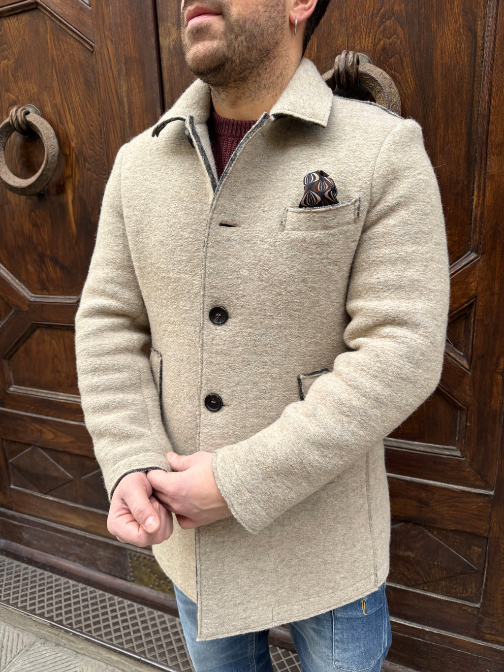 Cappotto James in lana cotta beige