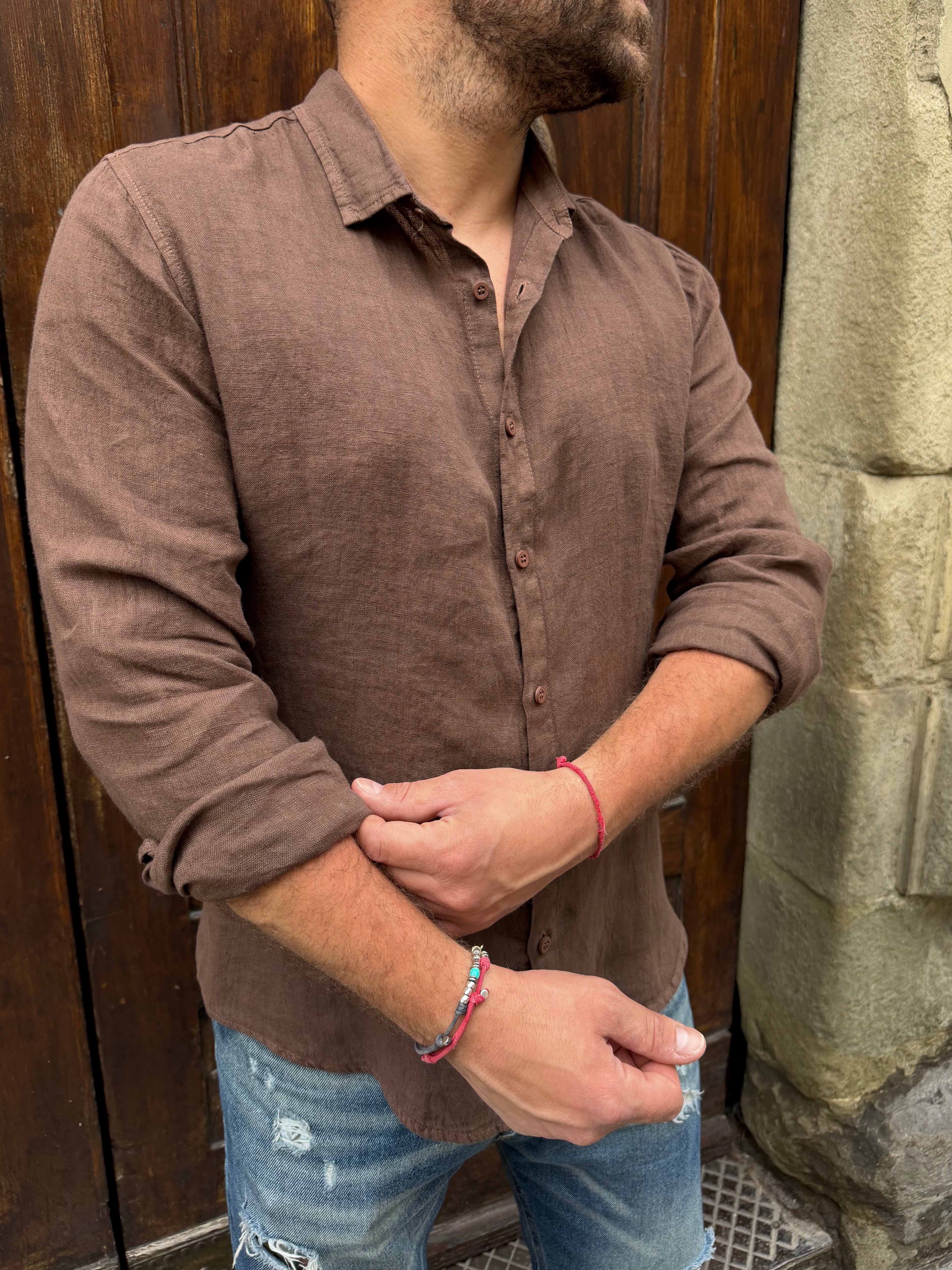 Camicia puro lino di 3.9 cioccolato