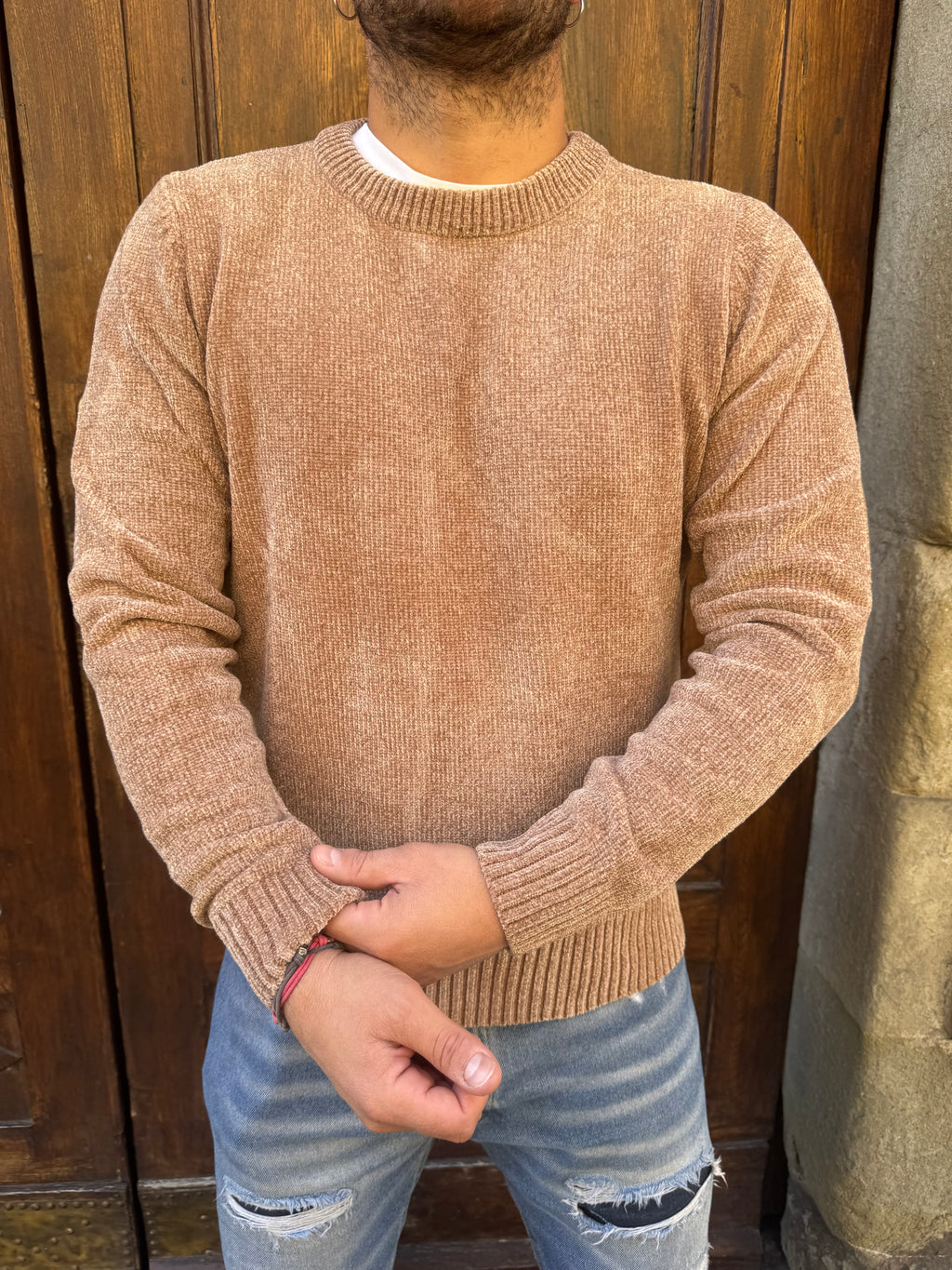 Maglione in ciniglia di Telamira biscotto