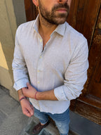 Camicia Millerighe in lino blu