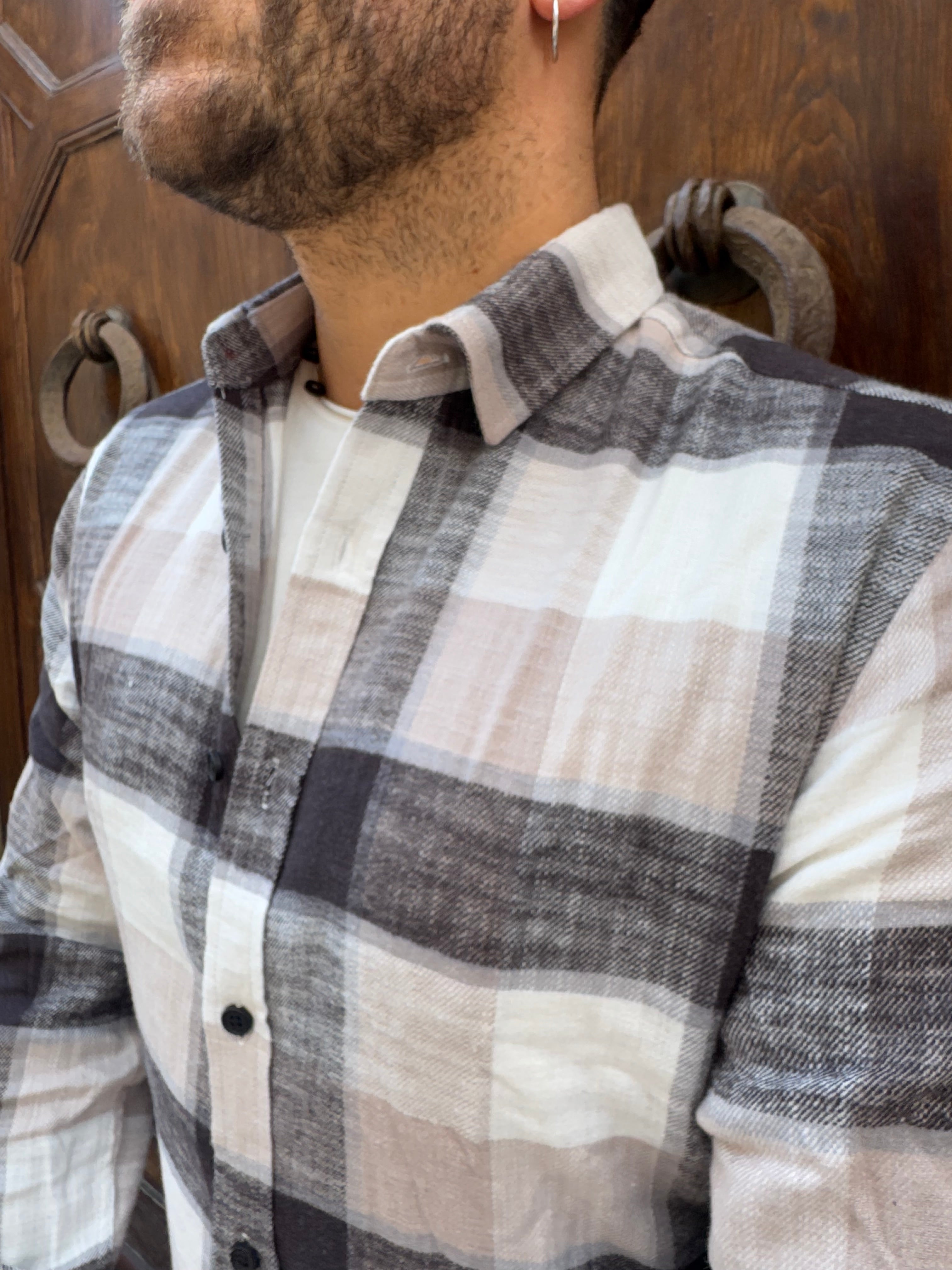 Camicia Boscaiolo a quadri caffelatte di Telamira