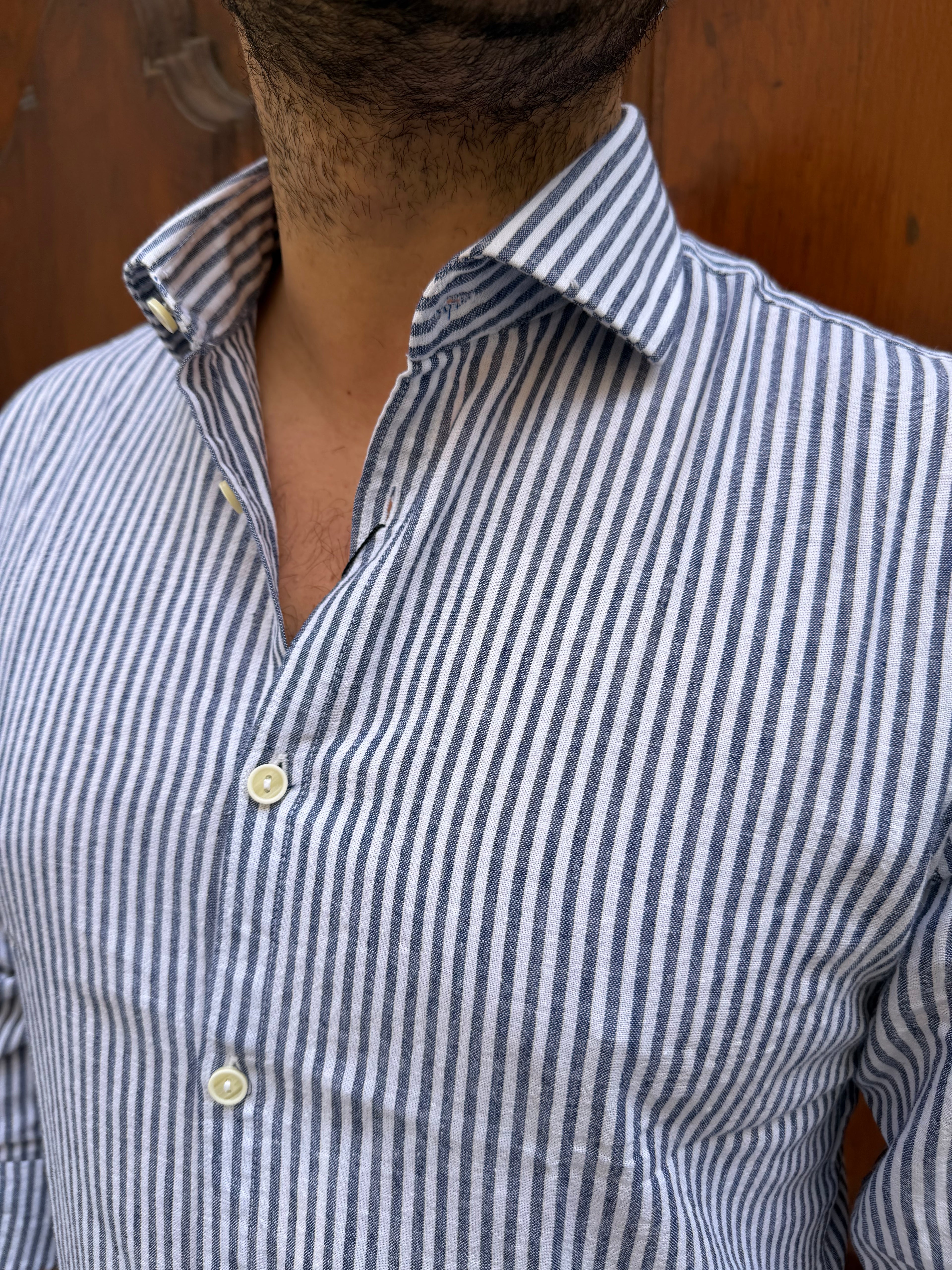 Camicia Bastoncino in lino blu