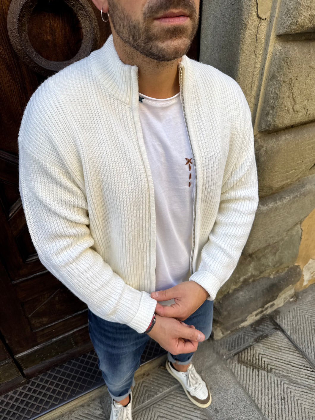 Cardigan Zip di Hamaki panna