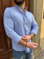 Camicia Lino coreana di Hamaki-Ho azzurra
