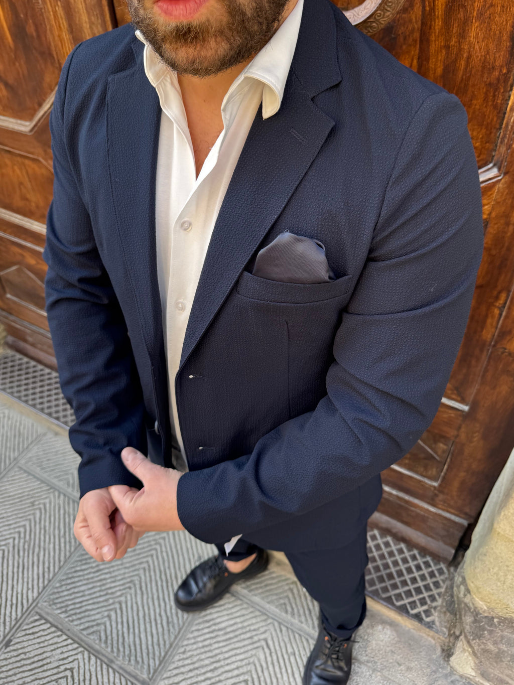 Giacca completo Seersucker di Hamaki-Ho blu navy