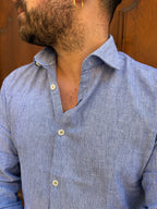 Camicia Millerighe in lino blu
