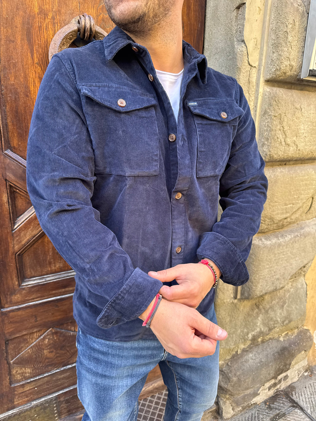 Camicia maxi velluto di Petrol Ind. blu.