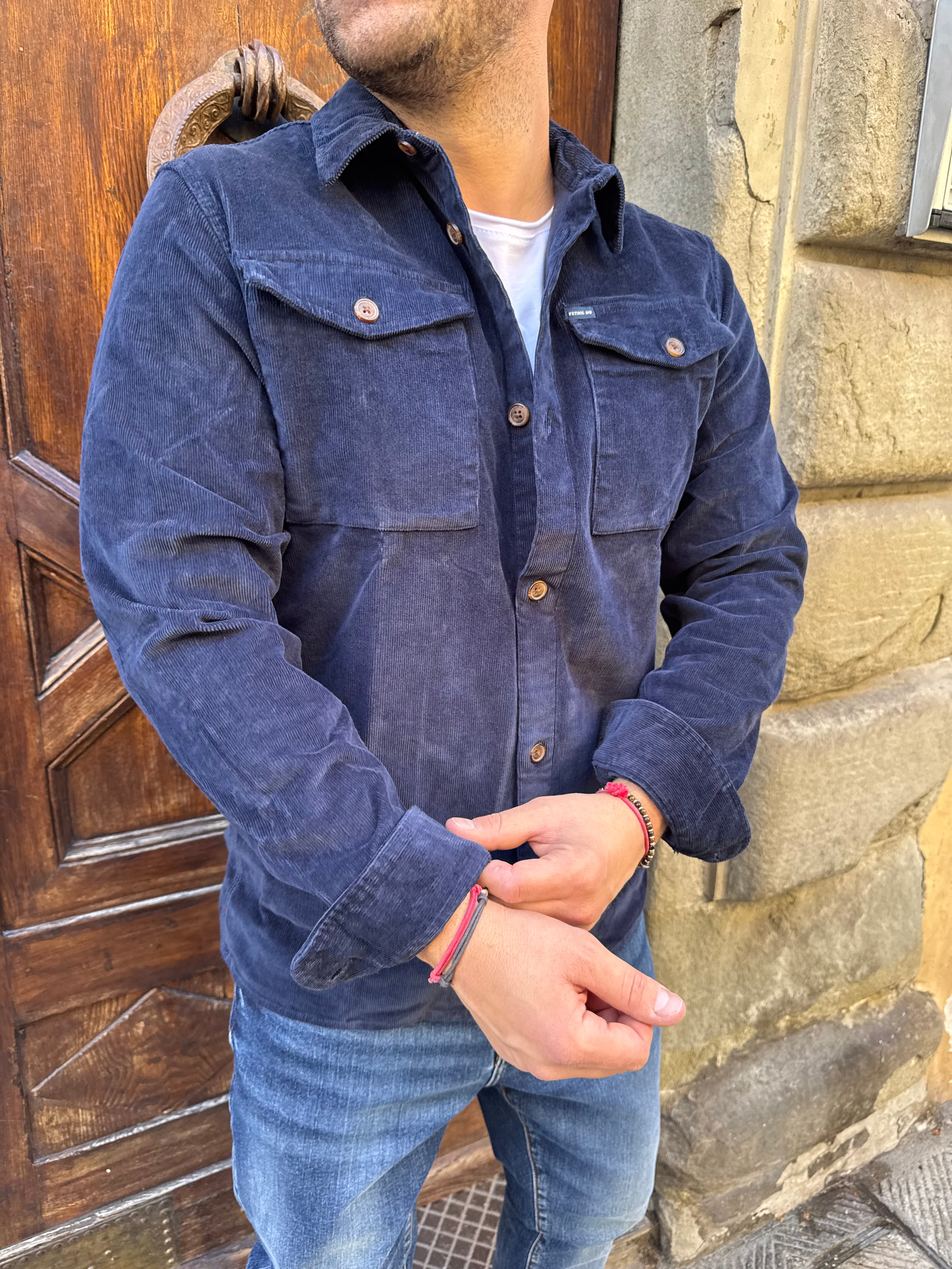 Camicia maxi velluto di Petrol Ind. blu.