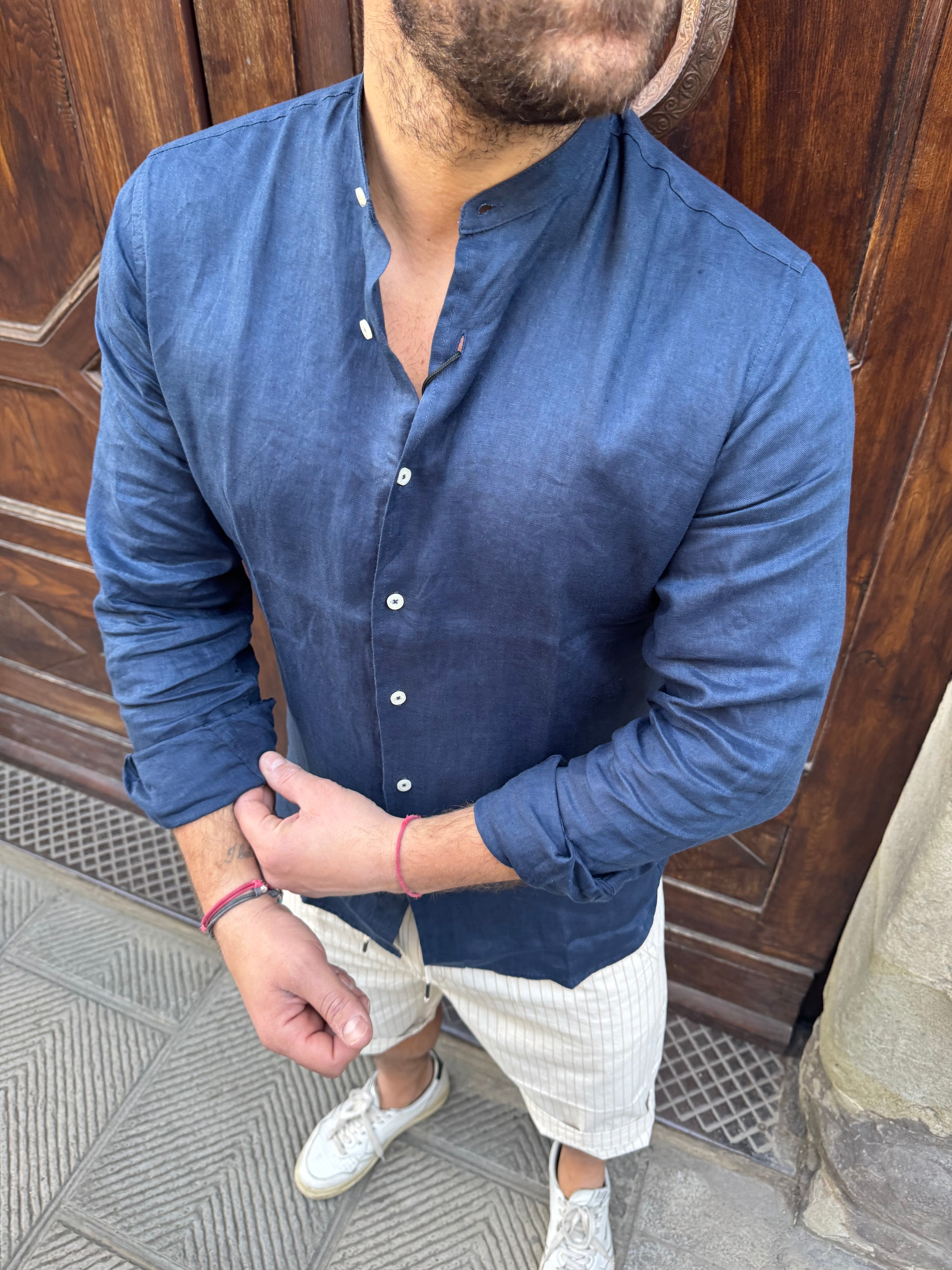Camicia di Tréz in puro lino blu