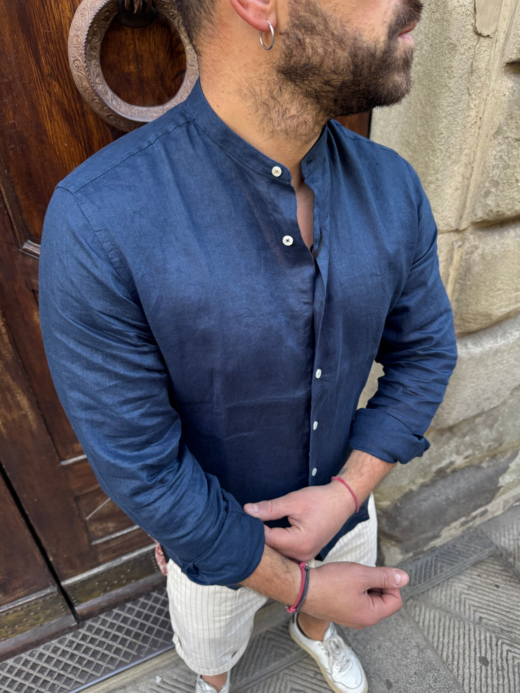 Camicia di Tréz in puro lino blu