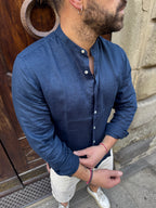 Camicia di Tréz in puro lino blu