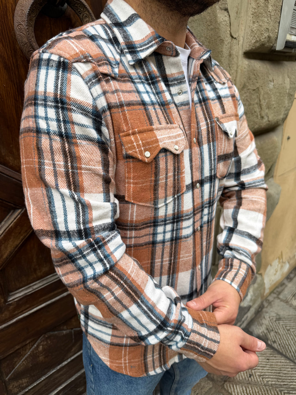 Camicia di Pont in flanella a quadri arancio