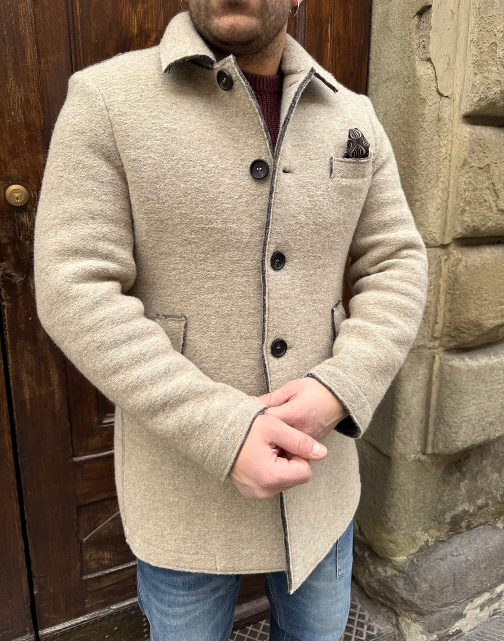 Cappotto James in lana cotta beige