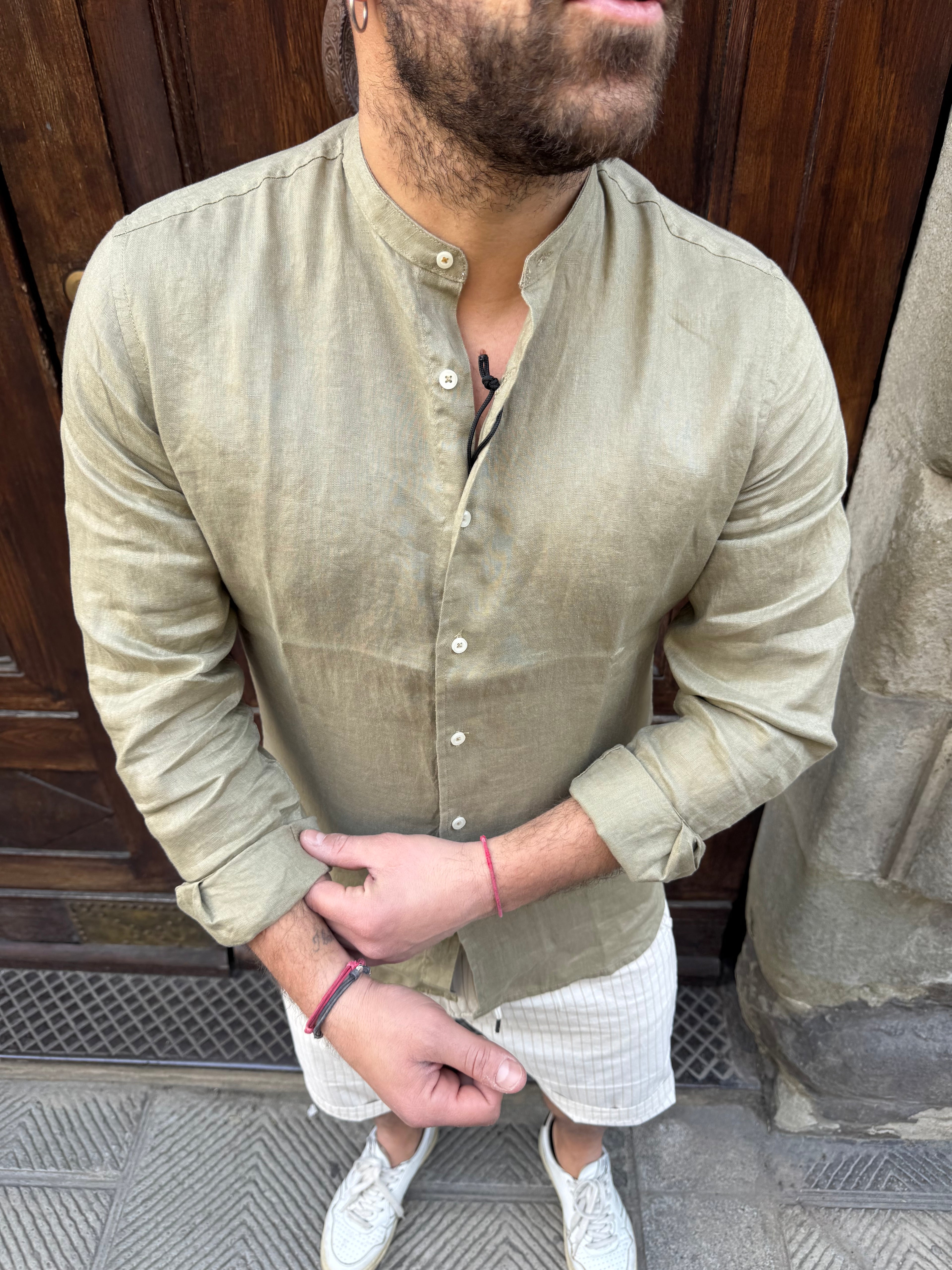 Camicia di Tréz in puro lino verde
