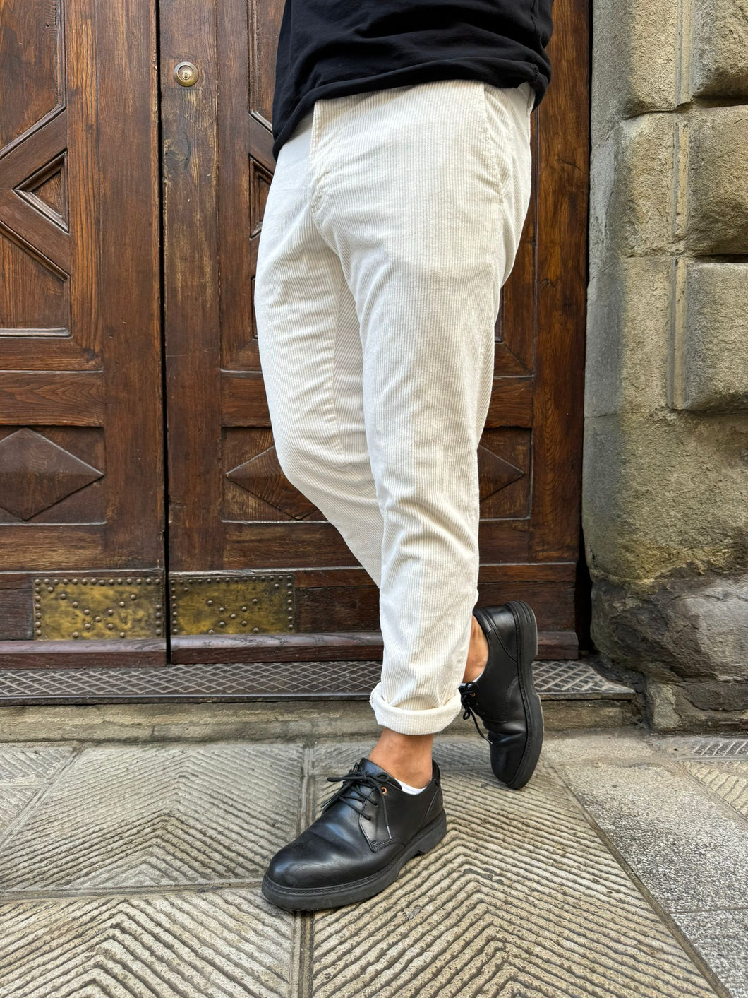 Pantalone velluto chinos panna