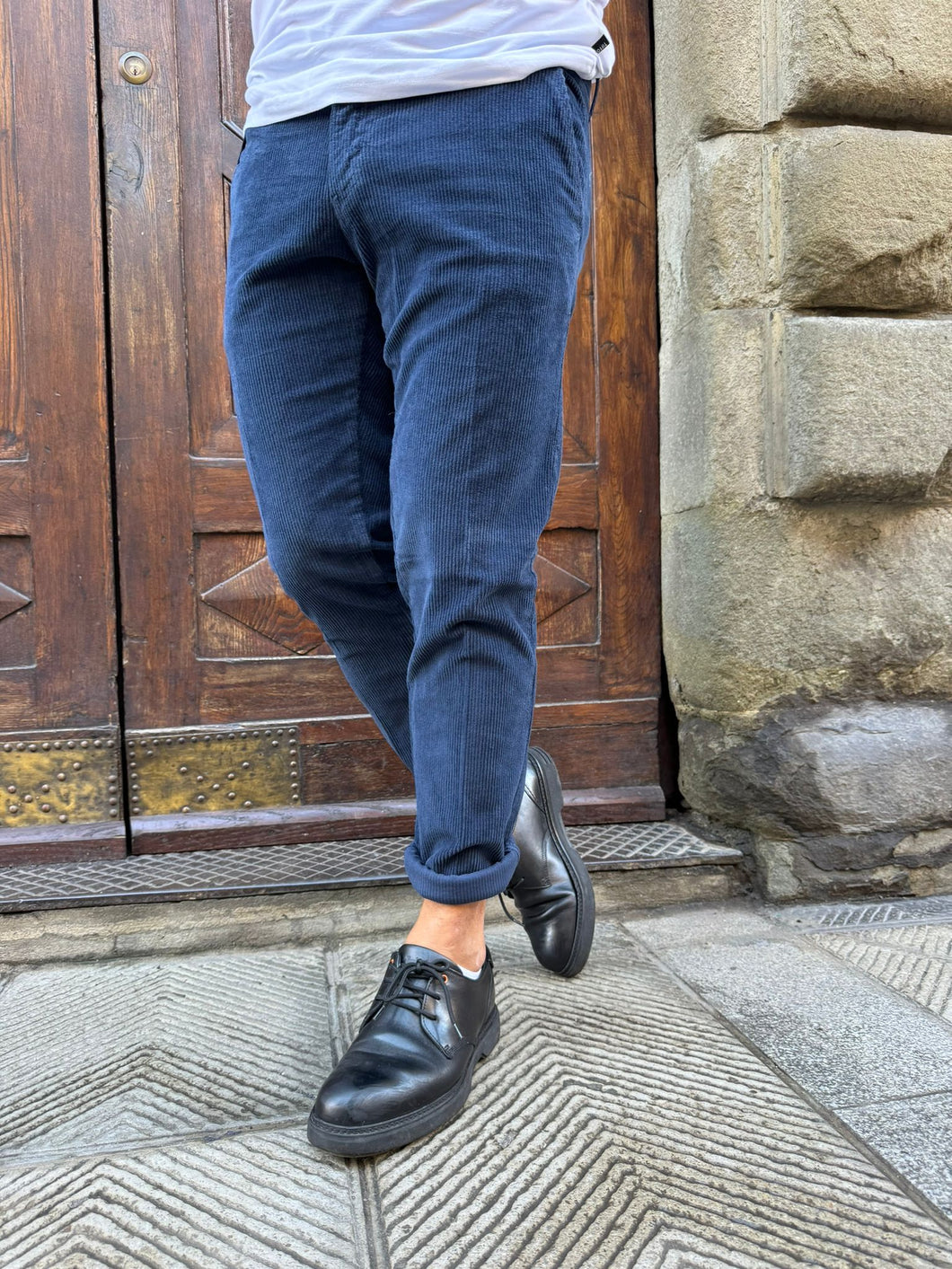 Pantalone velluto chinos blu