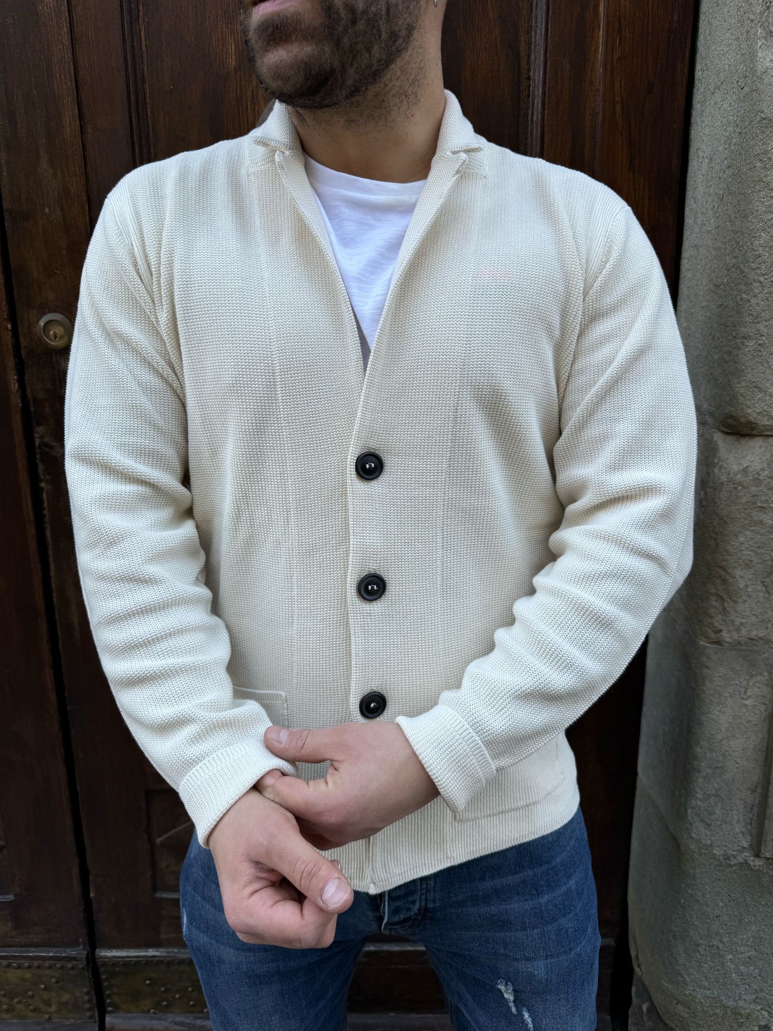 Cardigan James bianco di Hamaki-ho