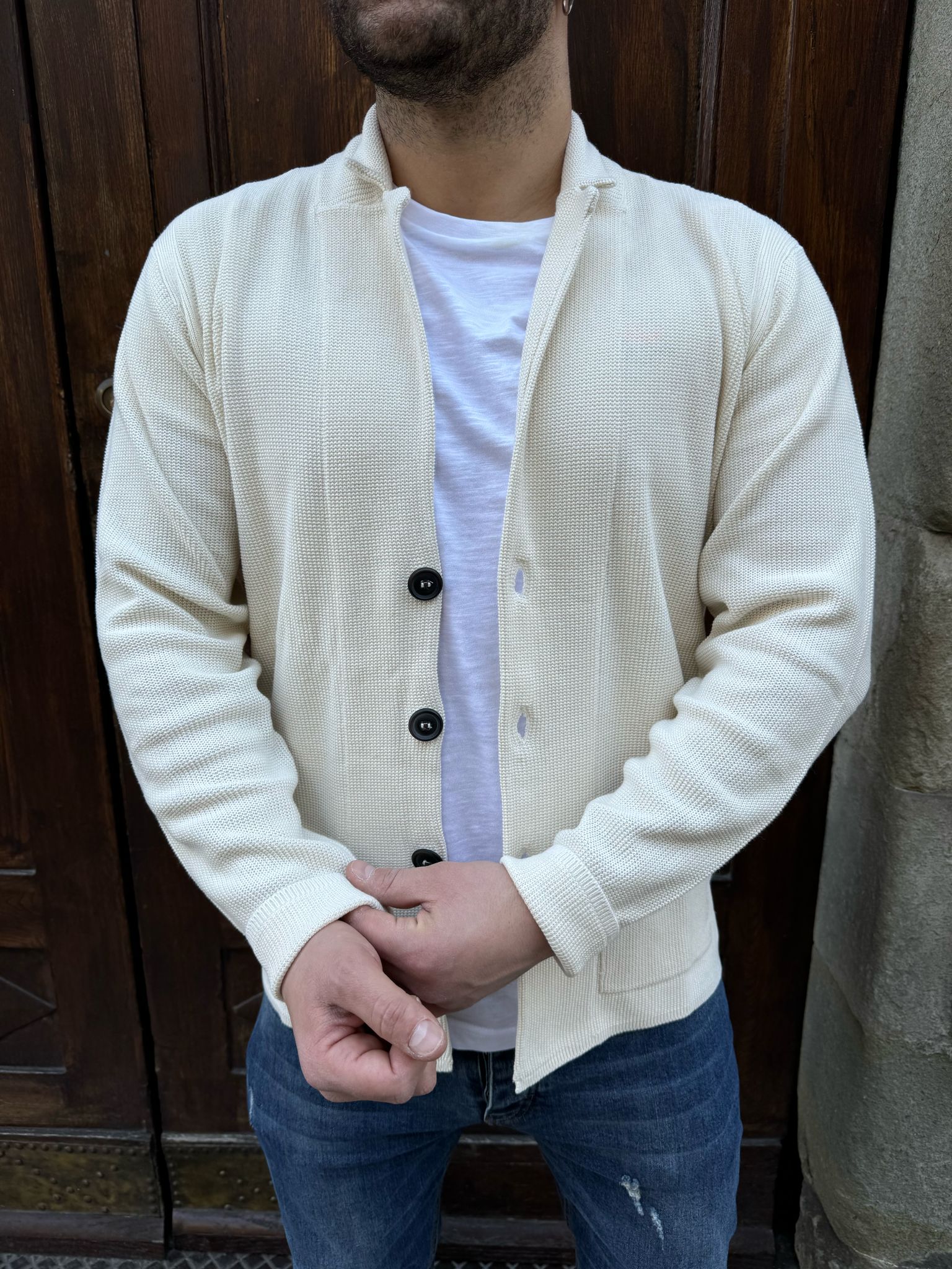 Cardigan James bianco di Hamaki-ho