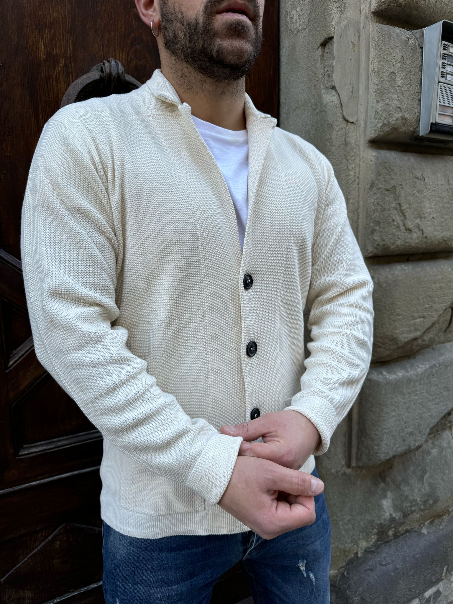 Cardigan James bianco di Hamaki-ho