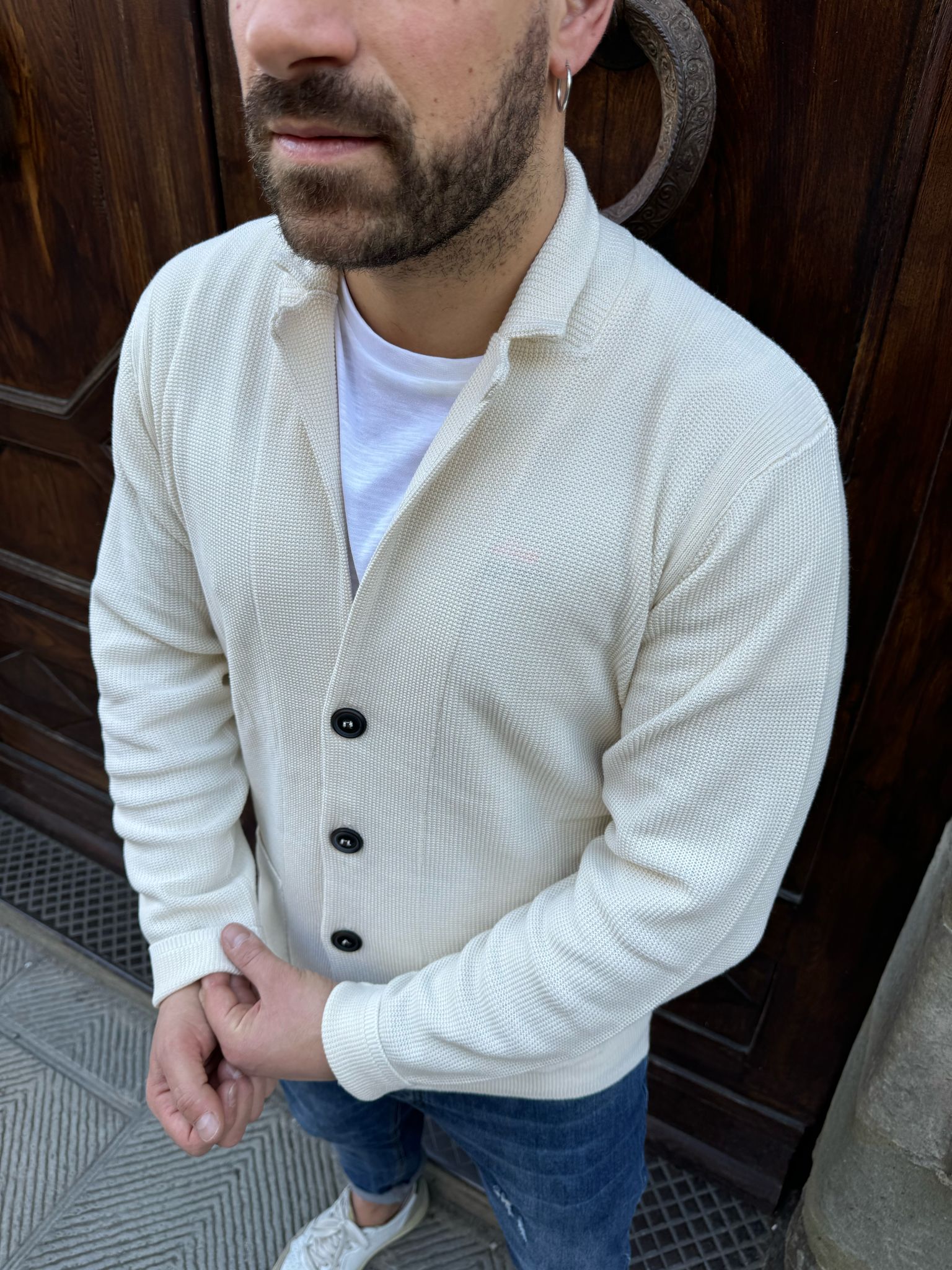 Cardigan James bianco di Hamaki-ho